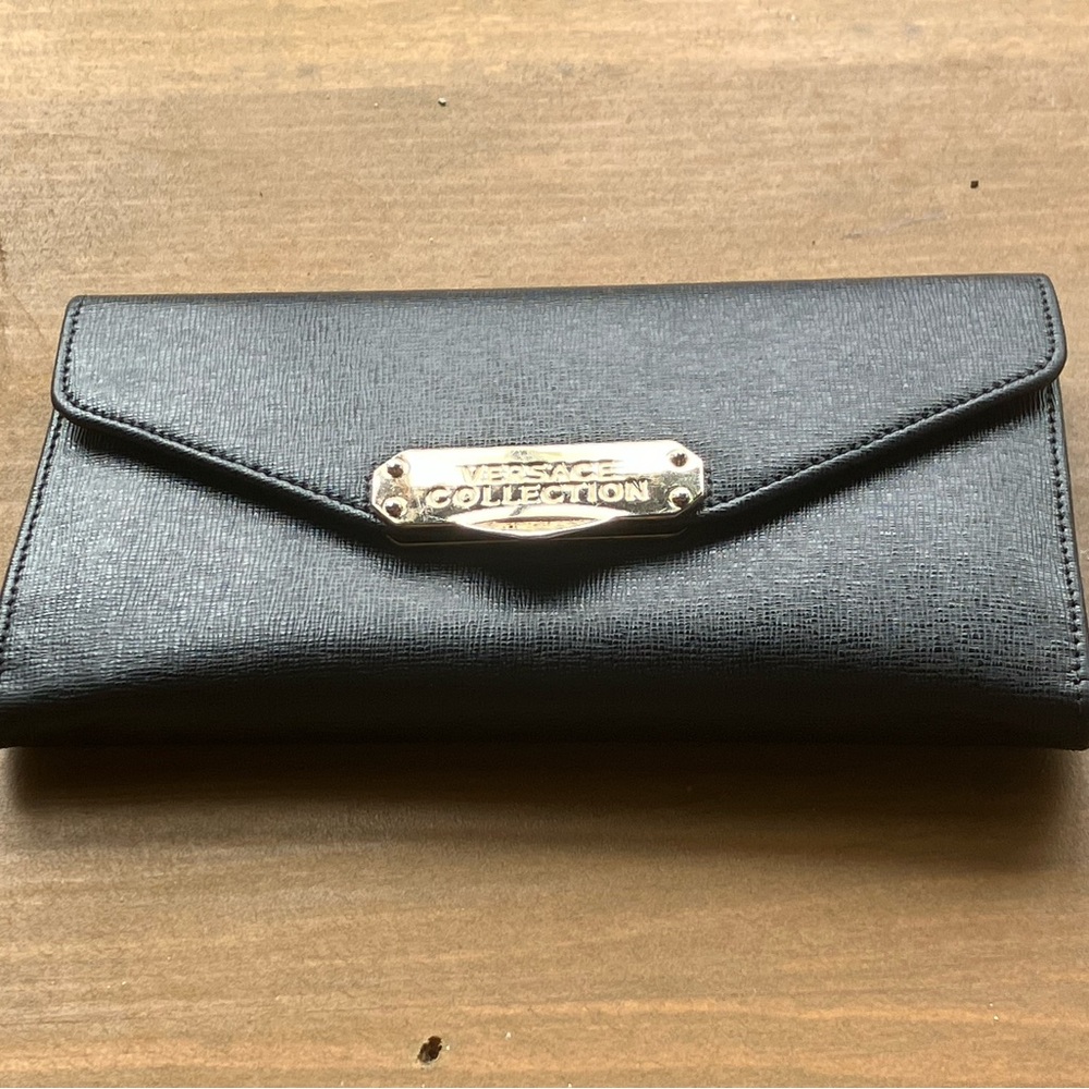 Versace Collection Black Saffiano Envelope Style Wallet